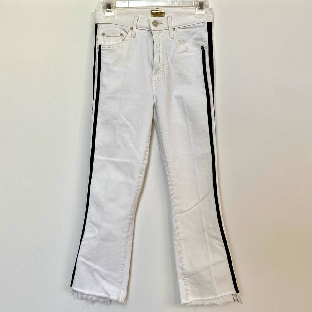 MOTHER White Jeans Raw Hem Black Detail